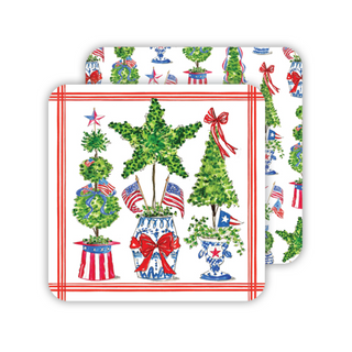 HANDPAINTED PATRIOTIC TOPIARIES PAPER COASTER