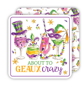 HANDPAINTED ABOUT TO GEAUX CRAZY MARDI GRAS COCKTAILS SQUARE COASTER