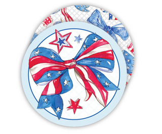 HANDPAINTED PATRIOTIC BOW WITH STARS ROUND COASTER