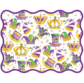 HANDPAINTED MARDI GRAS CROWNS AND JESTER HATS POSH DIE-CUT PLACEMAT