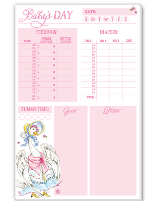 HANDPAINTED PINK BABY'S DAY WITH MOTHER GOOSE LARGE NOTEPAD