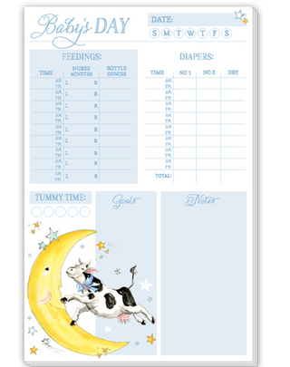 HANDPAINTED BLUE BABY'S DAY WITH COW JUMPING OVER THE MOON LARGE NOTEPAD