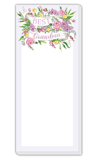 HANDPAINTED BEST GRANDMA BANNER WITH FLORALS SKINNY NOTEPAD