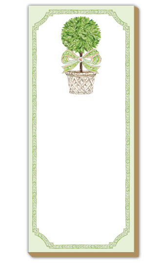HANDPAINTED GARDEN PARTY TOPIARY WITH GREEN & CORAL BOW LUXE SKINNY PAD