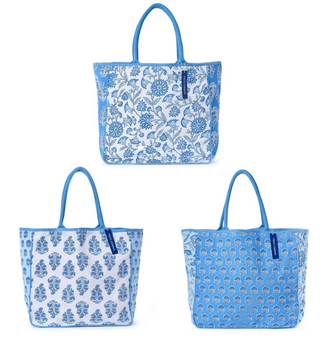 Blue Block Print Tote Bag