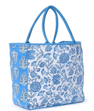 Blue Block Print Tote Bag