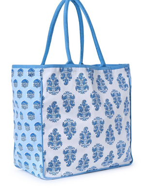 Blue Block Print Tote Bag