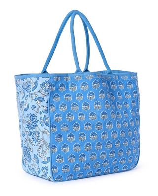 Blue Block Print Tote Bag