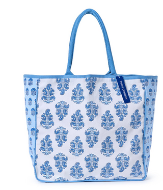 Blue Block Print Tote Bag