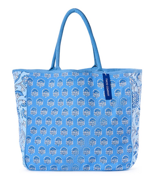 Blue Block Print Tote Bag
