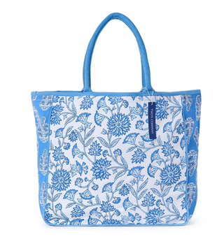 Blue Block Print Tote Bag