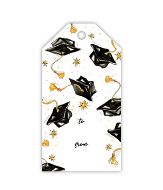 HANDPAINTED GRAD CAPS AND GOLD STARS GIFT TAG