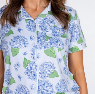 Hydrangea Short Sleeve Button Up Sleep Shirt