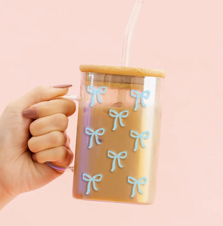 Square Glass Cup-Bows Blue