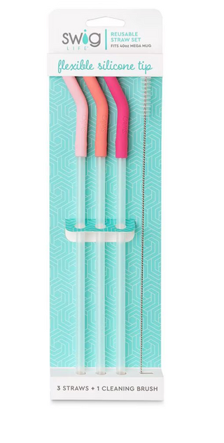 Blush/Coral/Hot Pink Reusable Straw Set (Mega Mugs)