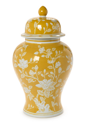 18" Yellow and White Temple Jar