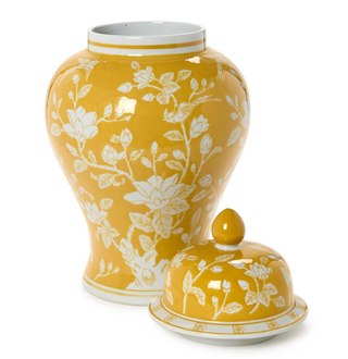 18" Yellow and White Temple Jar