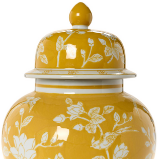 18" Yellow and White Temple Jar