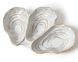 Artisanal Reactive Glaze 3 Section Oyster Shell Tidbit Dish