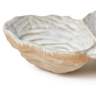 Artisanal Reactive Glaze 3 Section Oyster Shell Tidbit Dish