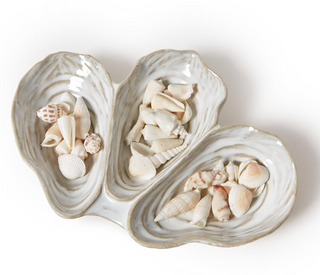 Artisanal Reactive Glaze 3 Section Oyster Shell Tidbit Dish