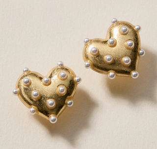 Pearl Studded Heart Earrings