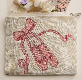 Pink Ballet Beaded Zipper Pouch