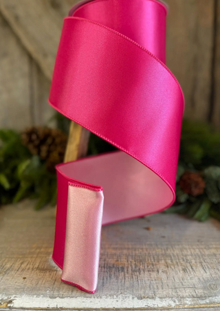 4" Hot and Light Pink Satin Duo Reversible Ribbon