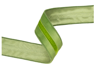1 1/2" Wired Green Velvet Ribbon w/ Green Trim
