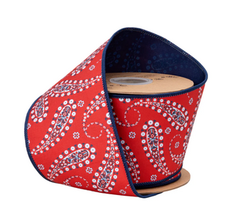 4" Wired Paisley with Blue Backing Ribbon