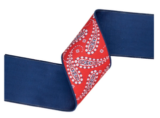 4" Wired Paisley with Blue Backing Ribbon