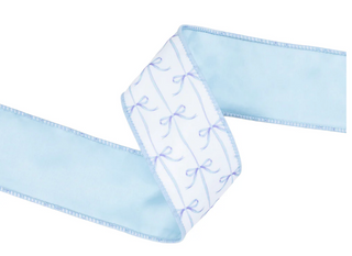 2 1/2" Wired Blue Bows on White w/ Blue Backing Dupioni Ribbon