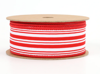 1 1/2" Red and White Striped Wired Ribbon