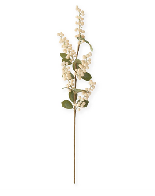 25 Inch Waxed White Berry Stem w/Foliage