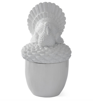 11.75 Inch Glossy White Resin Acorn Container w/Turkey Top