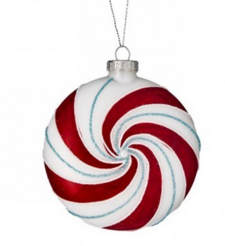 4" Glass Peppermint Disk Ornament