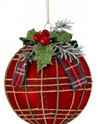 4" Glass Stripe w/ Bow Ball Ornament