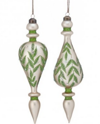 9.5" Glass Leaf Pattern Finial Ornament