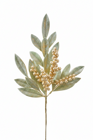 18" Gold Berry Bay Leaf Pick