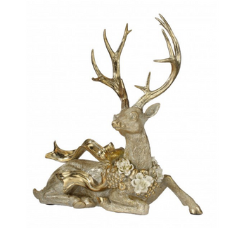 19" Resin Sitting Deer w/ Magnolia