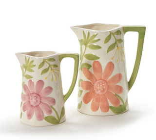 Pitcher/Vase with Hand-Painted Floral Relief Design