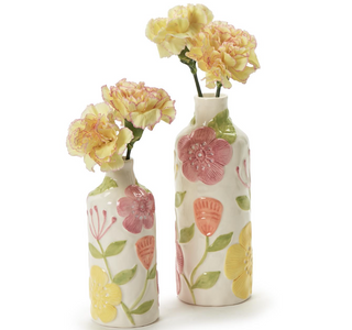 Vases with Hand-Painted Floral Relief Design