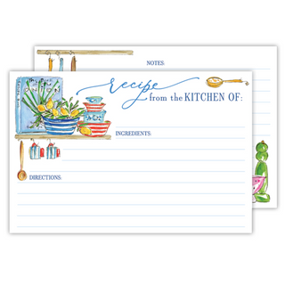 HANDPAINTED COOKBOOK AND KITCHEN ICONS BLUE RECIPE CARD