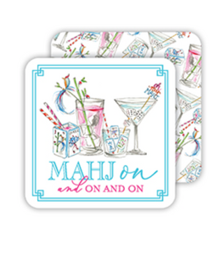 HANDPAINTED MAHJONG COCKTAILS MAHJ ON AND ON AND ON SQUARE COASTER