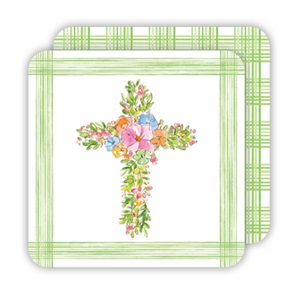 HANDPAINTED SPRING FLOWER CROSS SQUARE COASTER