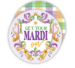 HANDPAINTED GET YOUR MARDI ON MARDI GRAS ICONS ROUND COASTER