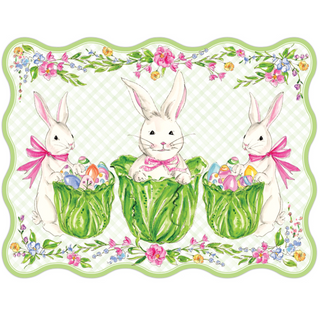 HANDPAINTED BUNNY TRIO WITH CABBAGE BASKETS POSH DIE-CUT PLACEMAT