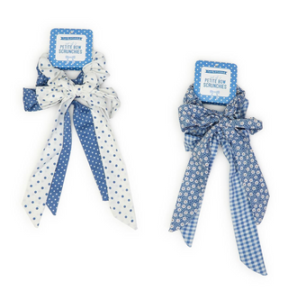 Petite Blue and White Tie Scrunchies Bow Set of 2