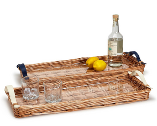 Long Bar Wicker Tray and Acrylic Insert with Handles