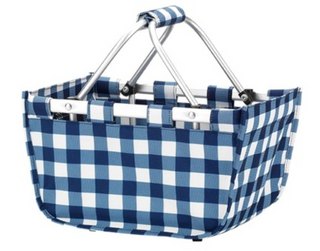 Navy Check Mini Market Tote